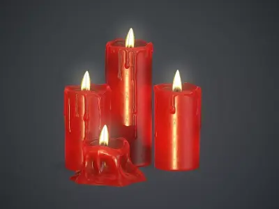 Red Candles PBR Game Ready Low-poly 3D model