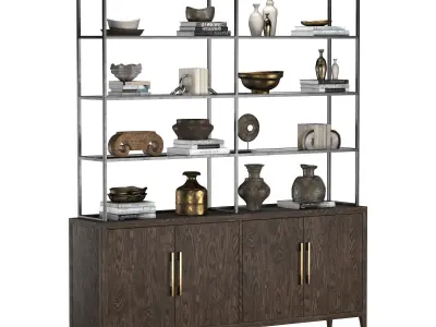 FRENCH CONTEMPORARY 4-DOOR OPEN SIDEBOARD HUTCH 3D model