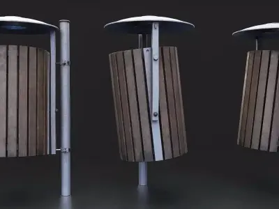 Urban Wooden Trash Bin Low-poly 3D model