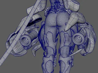Cyberpunk female warrior Low-poly 3D model