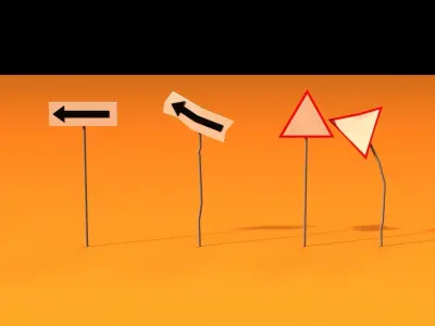 Post Apocalyptic Road Signs Low-poly 3D model