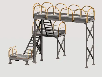 Industrial yellow platform with rails Low-poly 3D model