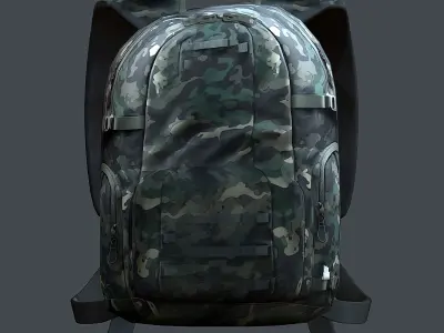 Backpack military combat Black baggage Low-poly 3D model 2