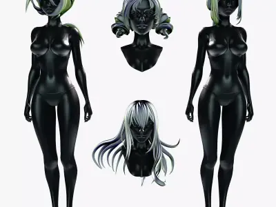 4 Hairstyle Character Anime Collection Vol 3 Low-poly 3D model