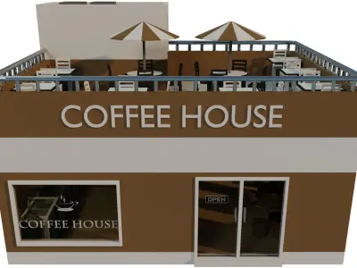 Low Poly Coffee House - With Interior Low-poly 3D model