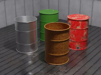 Industrial Oil Barrels - Set of 4 3D model