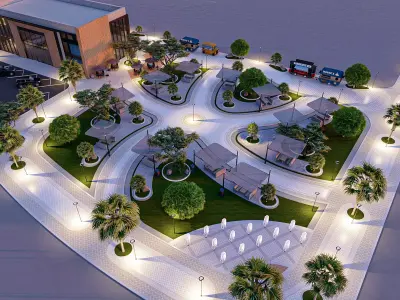  Modern Coffee Shop Building - Backyard Landscape Scene 3D model