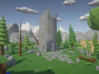 Low Poly Medieval Fantasy Ruins Low-poly 3D model