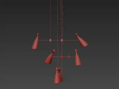 Replica light fixture with five lights hanging from it 3D model