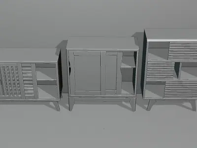Set of modern wardrobes with sliding doors Low-poly 3D model