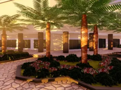 Hotel with Swimming Pool Exterior 3D model