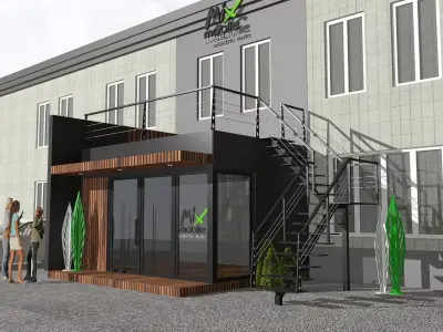 mini office with coffee shop Low-poly 3D model