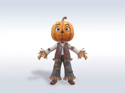 Adorable Scarecrow Halloween Character 3D model