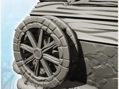Wooden roofed mill with water wheel and floor 17 - Medieval Goth 3D print model