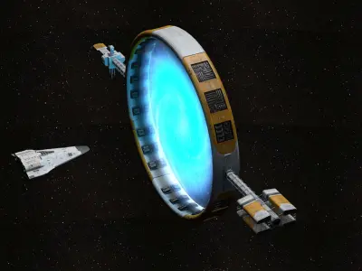 Stargate with sci-fi shuttle 3D model