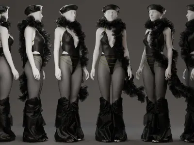 Dark Avant-Garde Ruffled Bodysuit 3D model