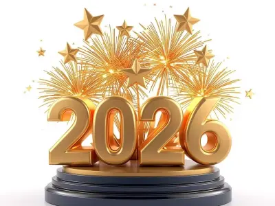 Golden 2026 New Year Celebration 3D Sculpture Low-poly 3D model