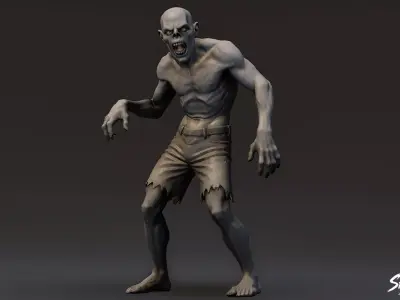 Zombie Statue Shambling Pose Low-poly 3D model