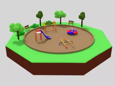 Low Poly Cartoon Playground Scene Low-poly 3D model