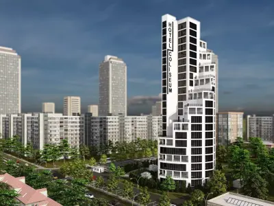 High-rise hotel with 22 floors 3D model