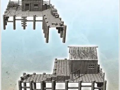 Wooden dock with warehouse building and crates 11 - Pirate Jungl 3D print model
