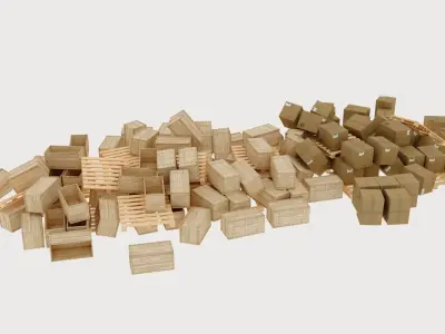 wood and cardboard boxes pallet pile 2 3D model