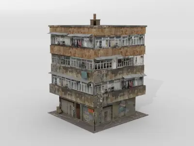 Old Hongkong building Low-poly 3D model