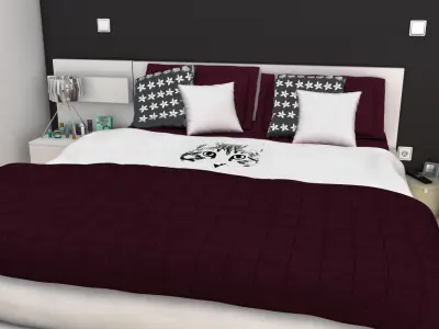 Bedroom with bed and desk 3D model