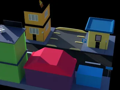 Low poly street city Low-poly 3D model
