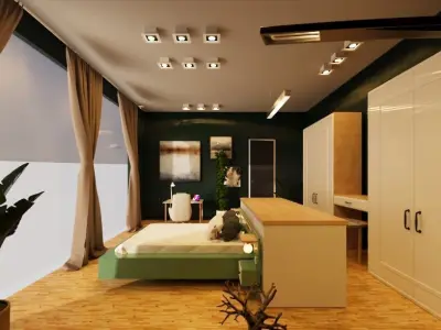 GREEN AND WHITE MODERN MATER BEDROOM Free 3D model