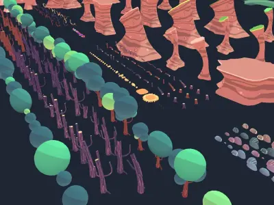 Cartoon forest kit Low-poly 3D model