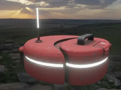 red sci-fi floor cleaning dust robot drone Low-poly 3D model