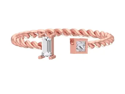 Light Weight Twisted Baguette Princess stone Band Ring 3D print model