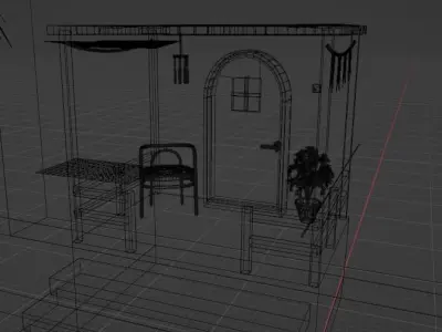 Porch with chairs and pots Low-poly 3D model