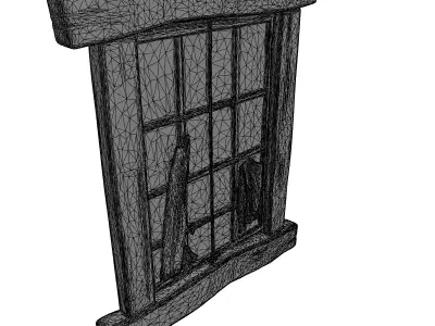 Stylized Broken Wooden Window Low-poly 3D model