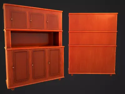 Cabinet wooden with doors and drawers Low-poly 3D model