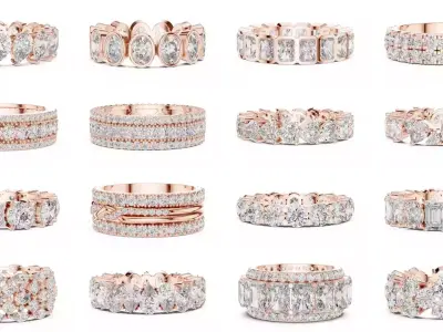 146 Eternity Diamond Band 3DM STL OBJ FBX 3 Color Render Video 3D Model Pack