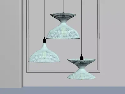 Bamboo woven chandelier set 3D model