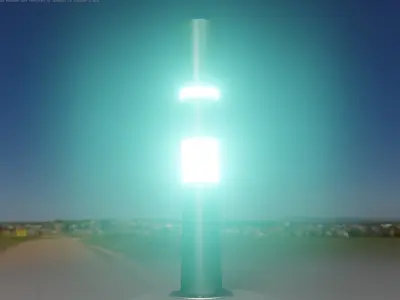 Low-Poly Moss Green Light Column 29 - Street Light Set-9 Low-poly 3D model