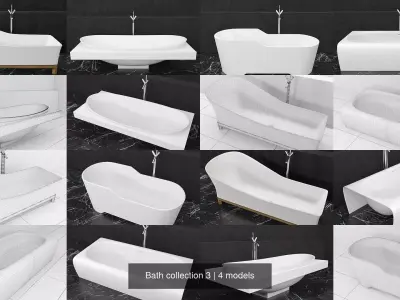 Bath collection 3 modern bathroom with bathtub and wall 3D Model Pack