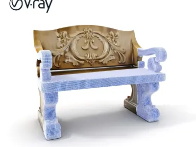 Ornate Stone Bench Model Pack Low-poly 3D model