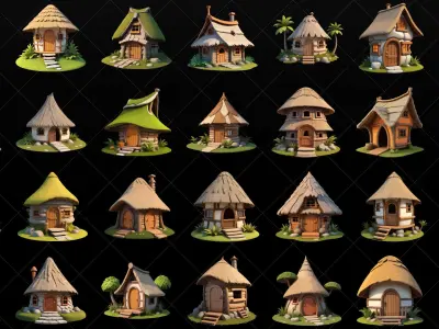100 Stylized Fantasy Village Hut PNG and Vector EPS Texture