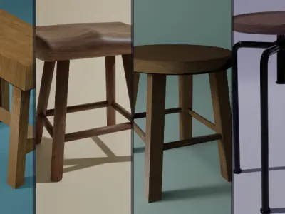 Free Stool Pack of 4 - PBR Lowpoly 3D model - Cuboidal Studios Free low-poly 3D model