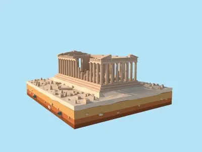 Cartoon Low Poly Greece Parthenon Landmark Low-poly 3D model