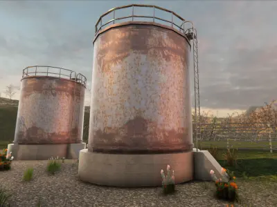 Oil Tanks Low-poly 3D model