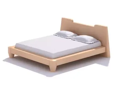 Light Wooden Bed With Headboard 3D model