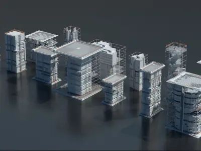 Unique Sci-Fi Cyberpunk Futuristic City Buildings Kitbash 3D model