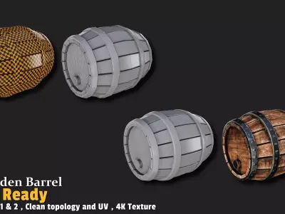 Wooden Barrel Game Ready VOL01 Low-poly 3D model