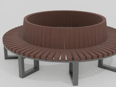 Outdoor Wooden Bench Rounded 19 Low-poly 3D model