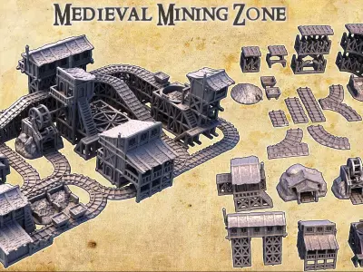 Medieval Mining Zone Tabletop Terrain 28 MM 3D print model